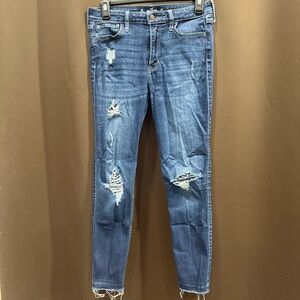 Hollister Dark Blue Ripped High Rise Cropped Super Skinny Jeans Size 5R 27W 28L